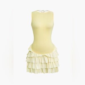 Micas Lace Up Back Sleeveless Ruffle Hem Dress